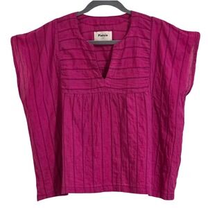 Pietsie Sayulita Top Womens Small Magenta Pink Striped Linen Blend V-Neck USA